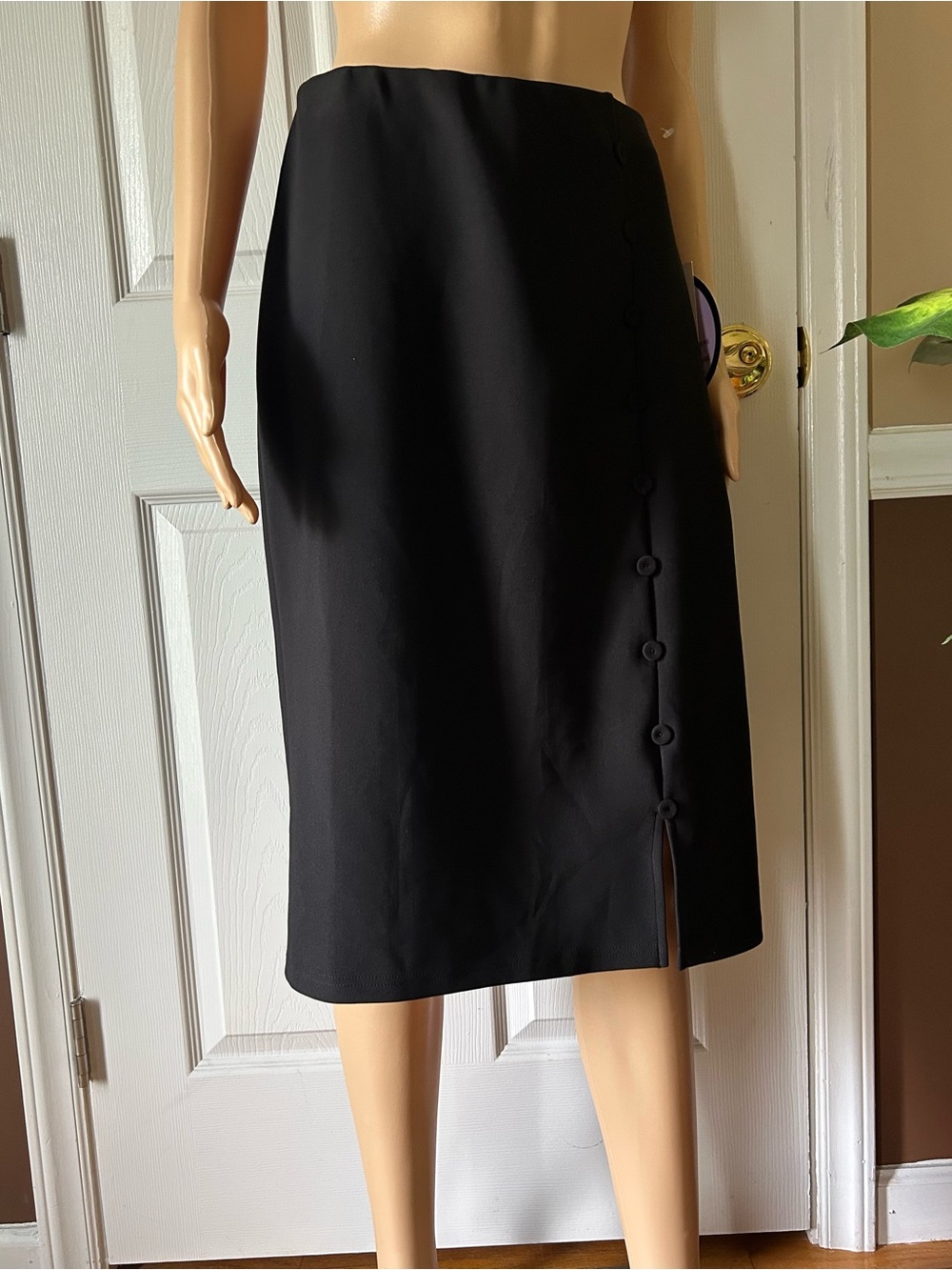 Harper Black Midi Pencil Skirt with Side Button Detail Skirt ~ Size Large